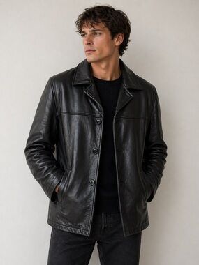 Wilson’s Leather Black Genuine Leather Car Coat Jacket Thinsulate Lined Men’s XL